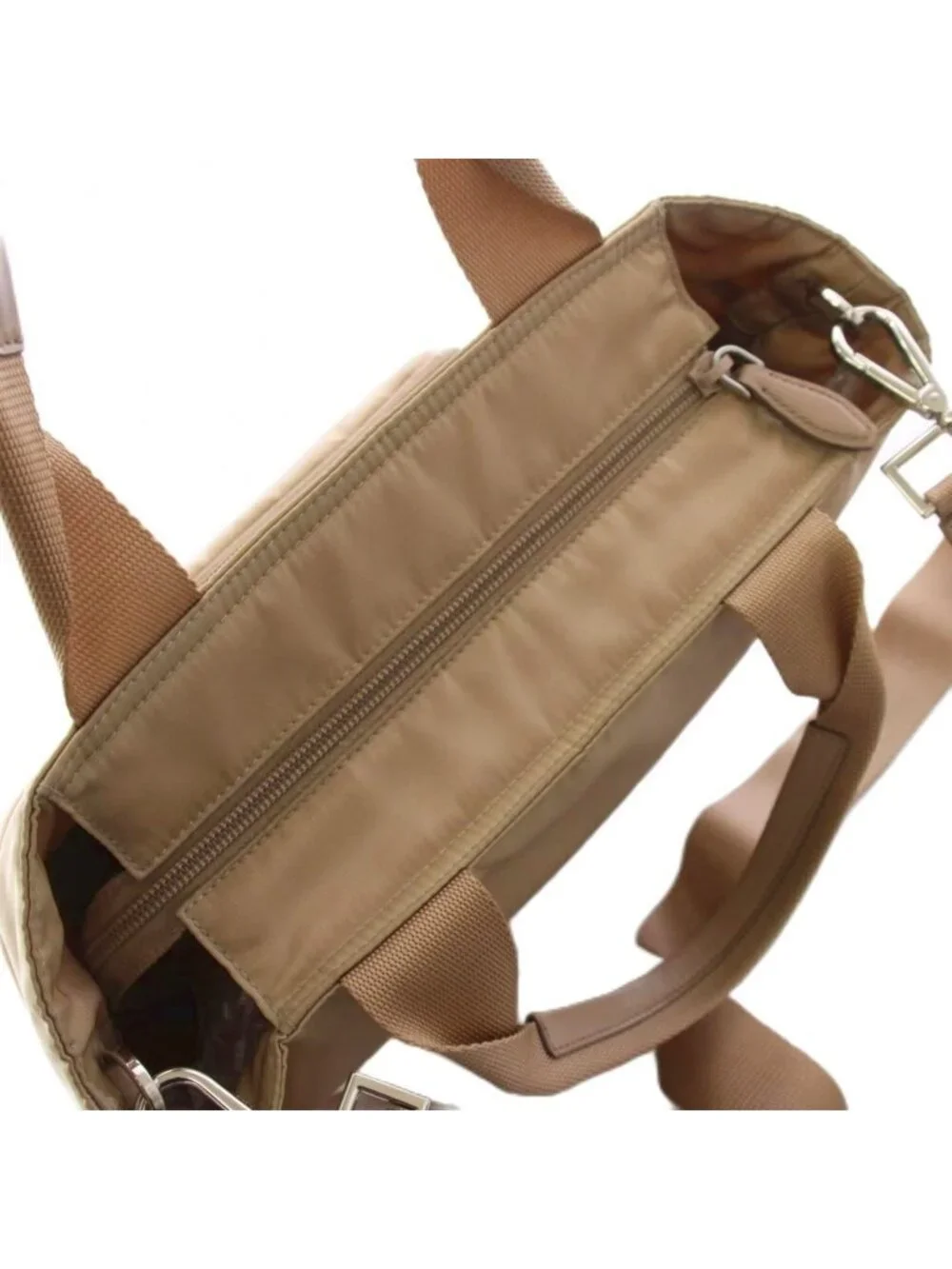 Prada Tote Shoulder Bag 2-Way Triangle Logo Beige KH